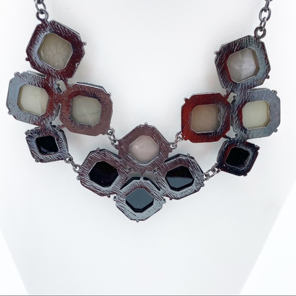 Gunmetal Tone Multi Faceted Bib Style Abstract Statement Necklace - Picture 3 of 12